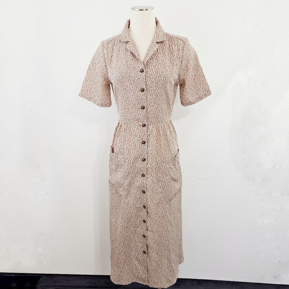 Roolee Belinda Button Down Floral Ditsy Midi Dress Retro Women's Size Small - Picture 2 of 7